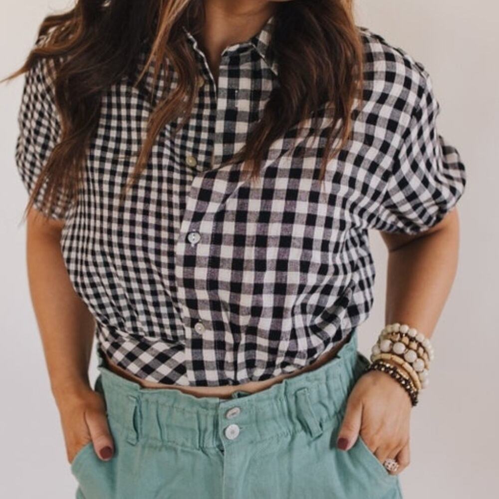 Promesa Small Carefree‎ Heart Cropped Gingham Button-Up Shirt